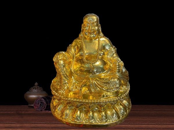 Tượng phật di lặc dát vàng 24k cao 48 ngang 43 sâu 32 nặng 29kg