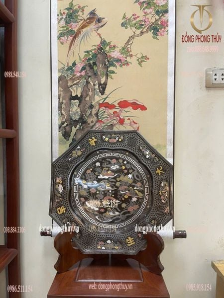 Đĩa đồng khảm ngũ sắc 37cm