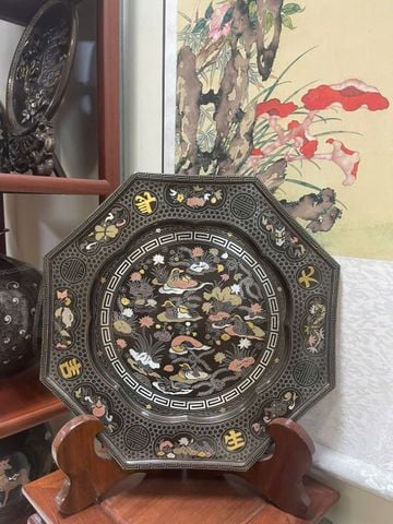 Đĩa đồng khảm ngũ sắc 37cm