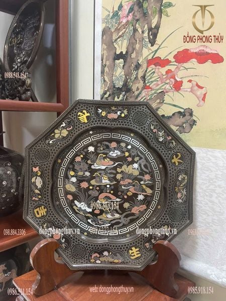 Đĩa đồng khảm ngũ sắc 37cm