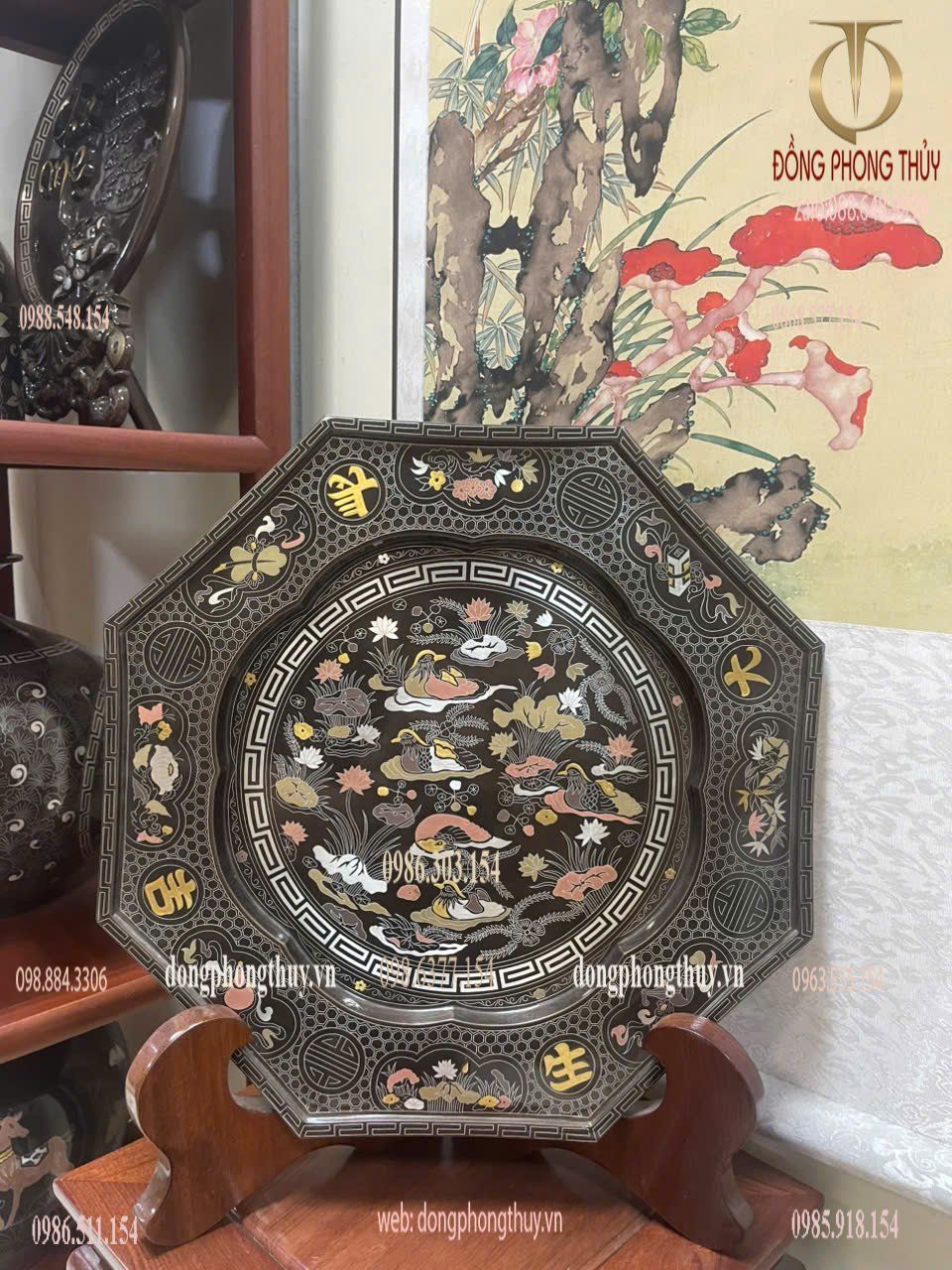 Đĩa đồng khảm ngũ sắc 37cm