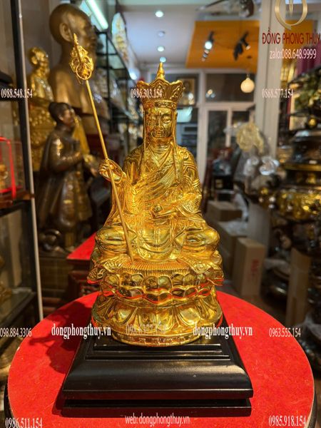 Tượng Địa Tạng Vương bằng đồng dát vàng 24k Cao 27,5 ngang 15 nặng 2,2kg