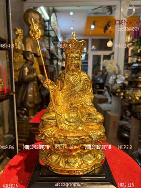 Tượng Địa Tạng Vương bằng đồng dát vàng 24k Cao 27,5 ngang 15 nặng 2,2kg
