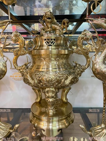 Bộ đỉnh đồng cát tút 60cm nặng 42kg song long chầu nguyệt