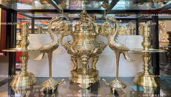 Bộ đỉnh đồng cát tút 60cm nặng 42kg song long chầu nguyệt