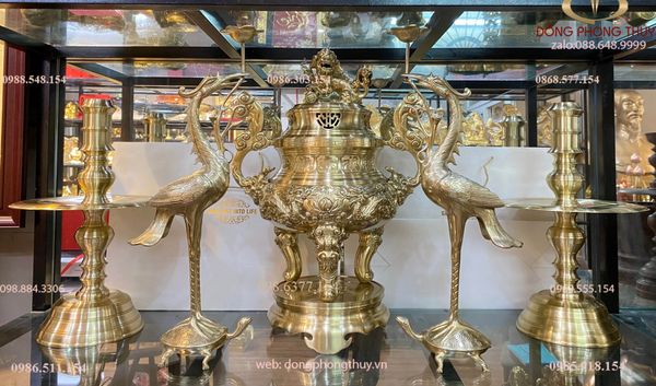 Bộ đỉnh đồng cát tút 60cm nặng 42kg song long chầu nguyệt