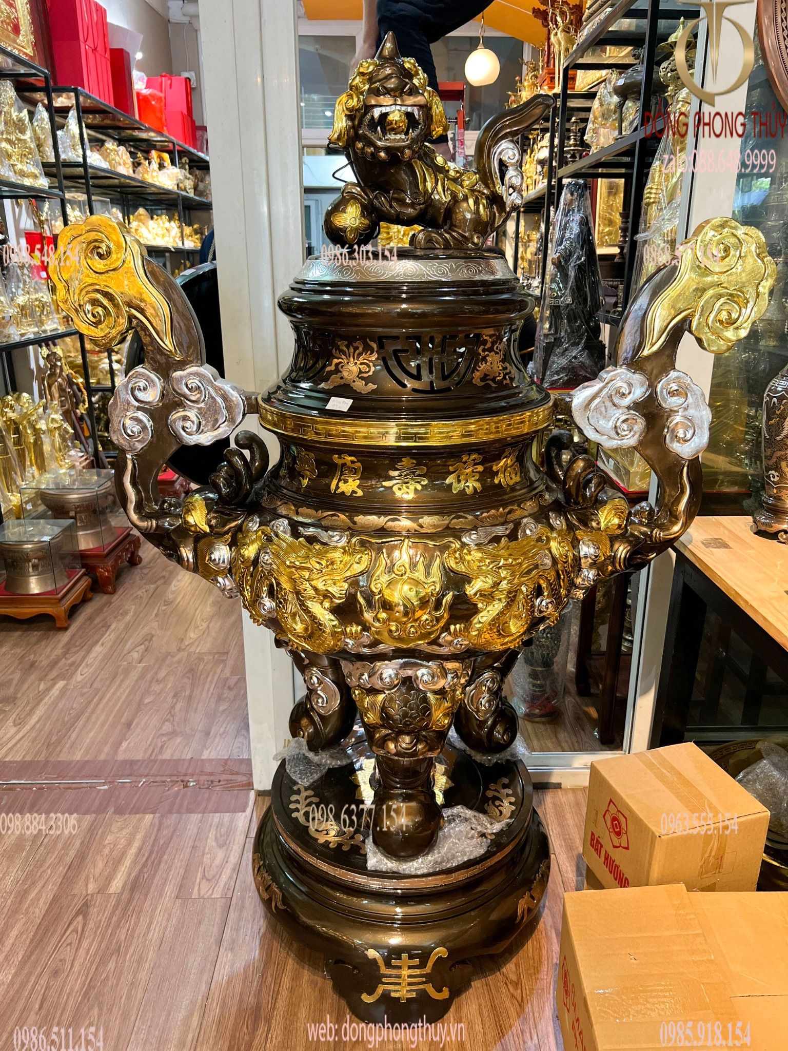 Đỉnh đồng mao rồng 1m5 đồng đỏ dát tam khí