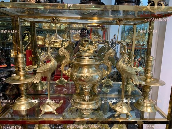 Bộ đỉnh đồng thờ Ngũ sự dơi cao 60cm nặng 33kg cát tút