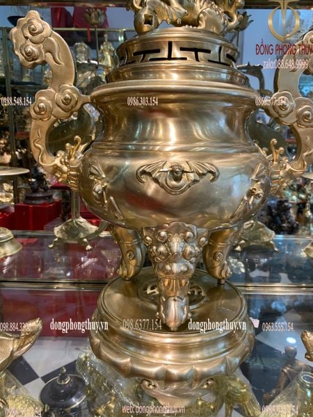 Bộ đỉnh đồng thờ Ngũ sự dơi cao 60cm nặng 33kg cát tút