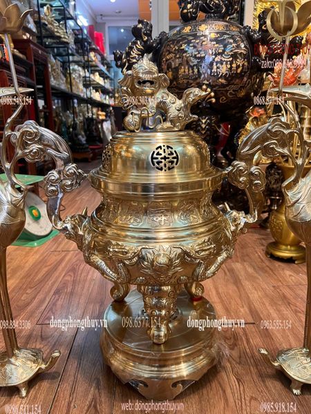 Ngũ sự đỉnh đồng cát tút song long chầu nguyệt cao 60cm nặng 42kg
