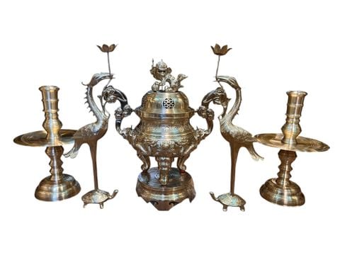 Ngũ sự đỉnh đồng cát tút song long chầu nguyệt cao 60cm nặng 42kg
