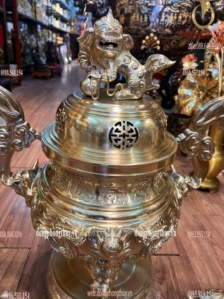 Ngũ sự đỉnh đồng cát tút song long chầu nguyệt cao 60cm nặng 42kg