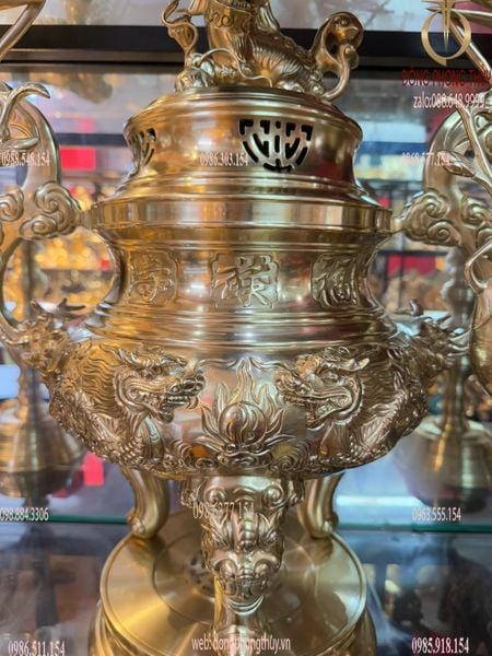 Bộ đỉnh đồng Ngũ sự cát tút song long chầu nguyệt cao 60cm nặng 41kg