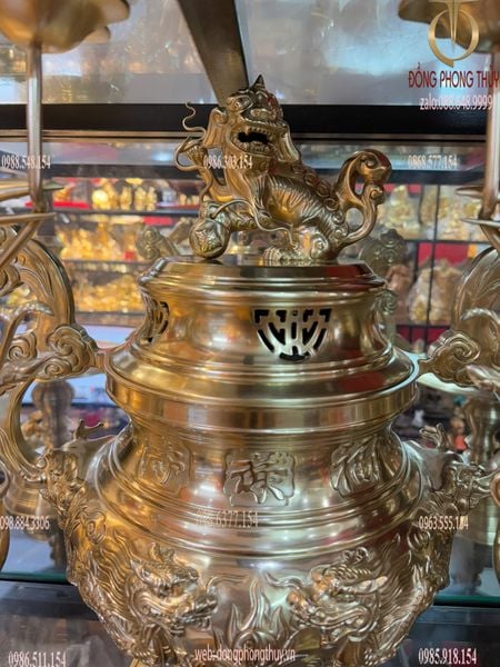 Bộ đỉnh đồng Ngũ sự cát tút song long chầu nguyệt cao 60cm nặng 41kg