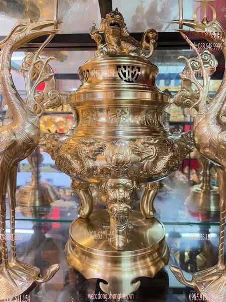 Bộ đỉnh đồng Ngũ sự cát tút song long chầu nguyệt cao 60cm nặng 41kg