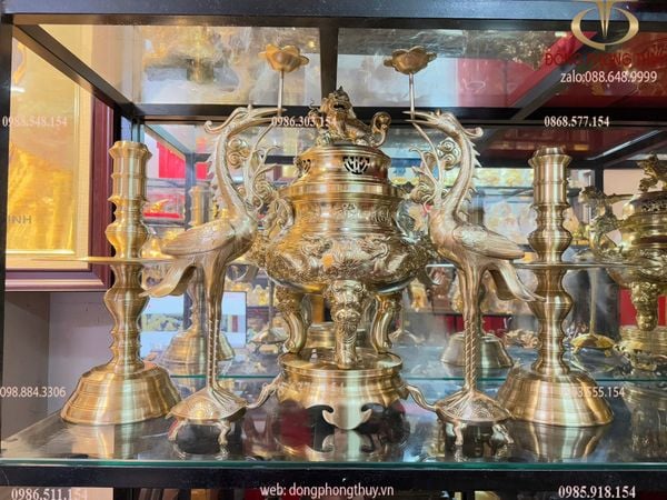 Bộ đỉnh đồng Ngũ sự cát tút song long chầu nguyệt cao 60cm nặng 41kg