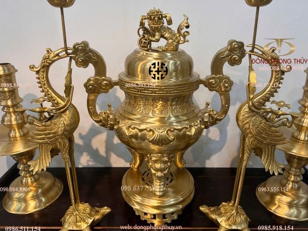 Bộ đỉnh đồng Ngũ sự cát tút hoa sòi cao 65cm nặng 34,7kg