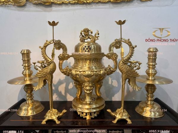 Bộ đỉnh đồng Ngũ sự cát tút hoa sòi cao 65cm nặng 34,7kg