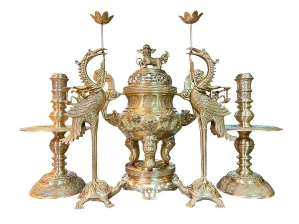 Bộ đỉnh đồng Ngũ sự cát tút song long chầu nguyệt cao 60cm nặng 27kg