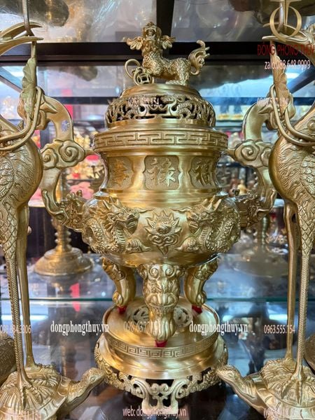 Bộ đỉnh đồng Ngũ sự cát tút song long chầu nguyệt cao 60cm nặng 27kg