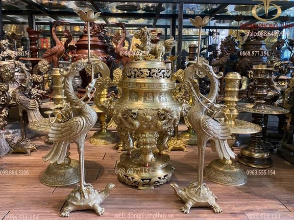 Bộ đỉnh đồng Bộ ngũ sự cát tút cao 65cm nặng 34kg