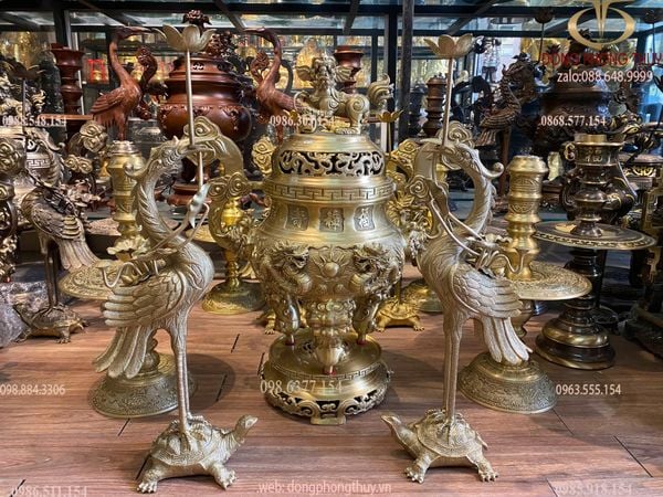 Bộ đỉnh đồng Bộ ngũ sự cát tút cao 65cm nặng 34kg