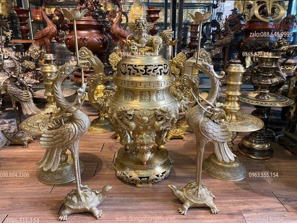 Bộ đỉnh đồng Bộ ngũ sự cát tút cao 65cm nặng 34kg