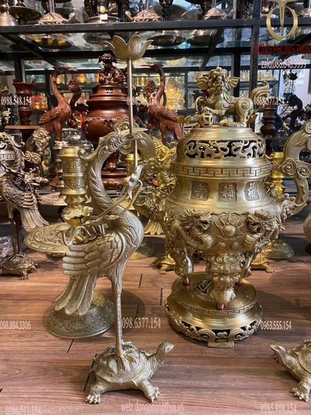 Bộ đỉnh đồng Bộ ngũ sự cát tút cao 65cm nặng 34kg