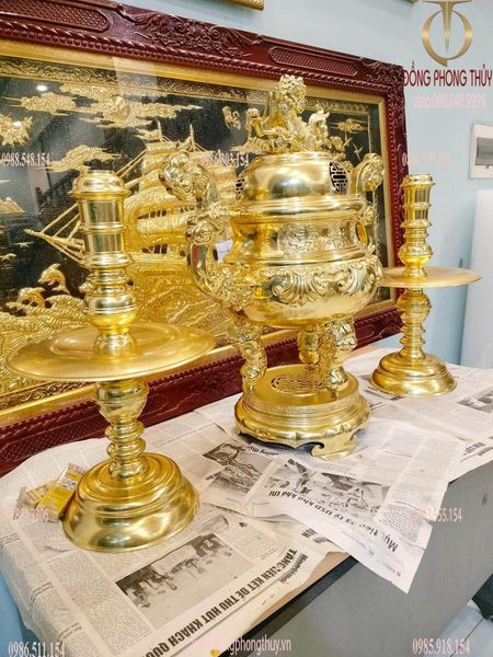 Bộ tam sự hoa Sòi 70cm dát vàng