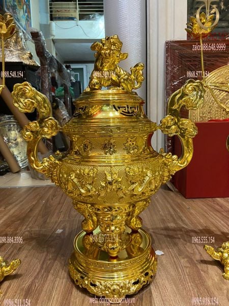 Bộ đỉnh đồng thờ ngũ sự 65cm 38kg dát vàng nano