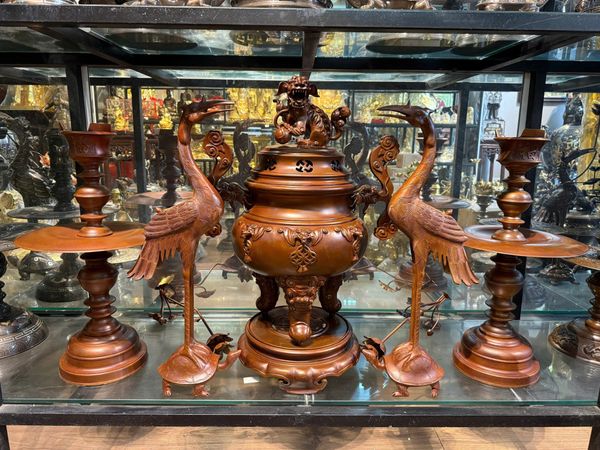 Ngũ sự đỉnh đồng dơi ngũ phúc tai ngang long vân màu cổ cao 70cm nặng 46kg