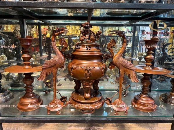 Ngũ sự đỉnh đồng dơi ngũ phúc tai ngang long vân màu cổ cao 70cm nặng 46kg