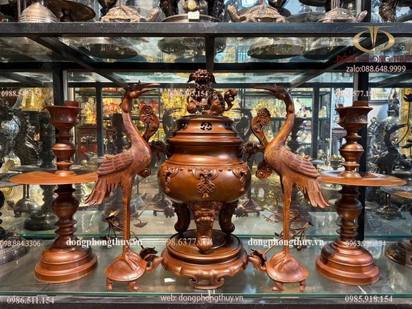 Ngũ sự đỉnh đồng dơi ngũ phúc tai ngang long vân màu cổ cao 70cm nặng 46kg