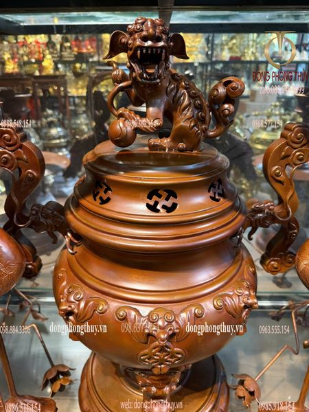 Ngũ sự đỉnh đồng dơi ngũ phúc tai ngang long vân màu cổ cao 70cm nặng 46kg