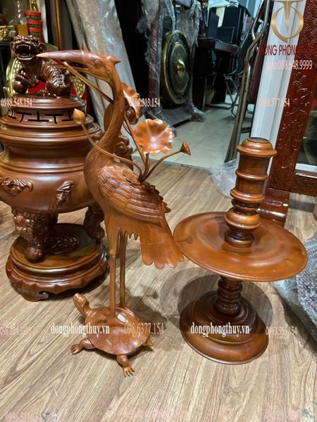Bộ đỉnh đồng thờ ngũ sự mẫu cổ dơi ngũ phúc màu cổ cao 60cm