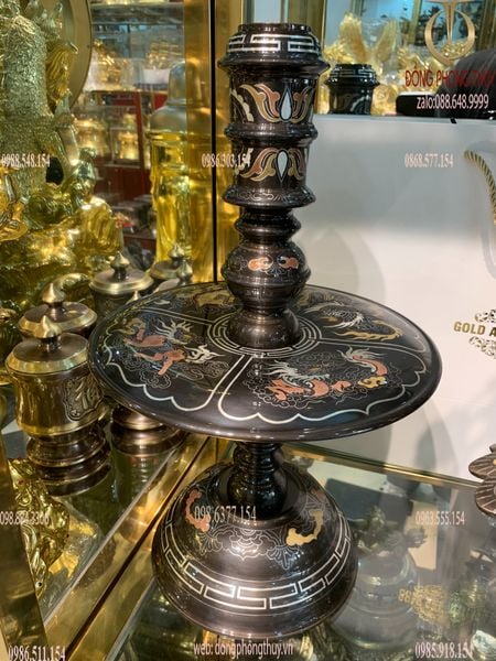 Bộ ngũ sự đỉnh đồng 62cm rồng nổi khảm ngũ sắc