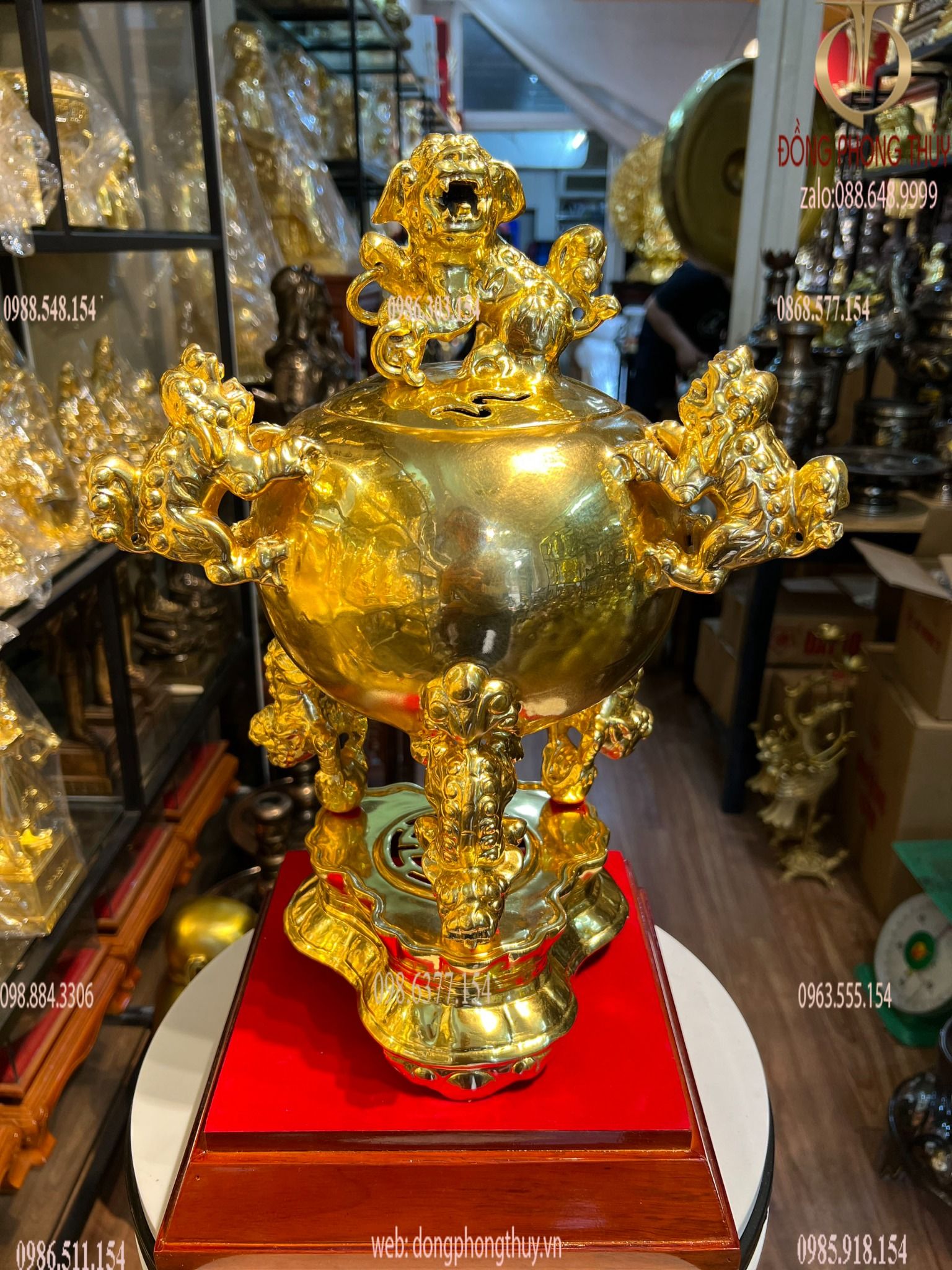 Đỉnh thất lân vờn cầu 40cm bằng đồng dát vàng 24k