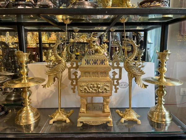 Ngũ sự đỉnh đồng cát tút vuông cao 63cm hạc thẳng