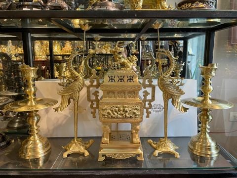 Ngũ sự đỉnh đồng cát tút vuông cao 63cm hạc thẳng