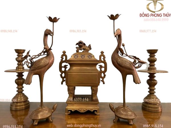 Bộ ngũ sự vuông đỉnh đồng cao 55cm - 65cm