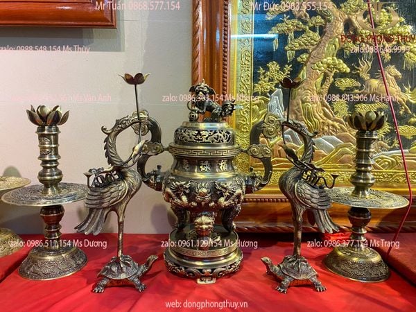 Đỉnh Đồng Ngũ sự song long hun nâu cạo màu 60 29kg