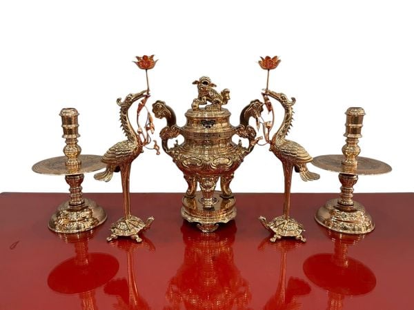Bộ đỉnh đồng 50cm Sòi đồng đỏ