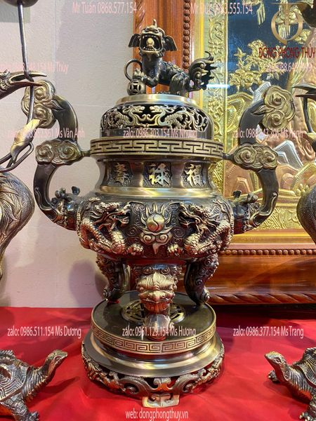 Đỉnh Đồng Ngũ sự song long hun nâu cạo màu 60 29kg