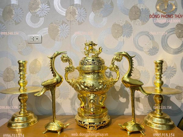 Đỉnh đồng đỏ dát vàng nano cao 60 nặng 38,6kg