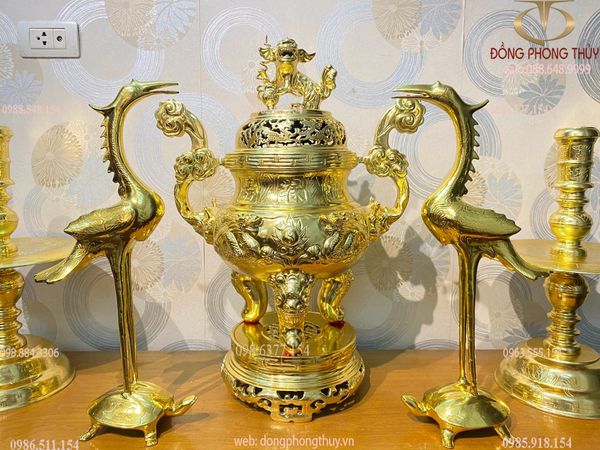 Đỉnh đồng đỏ dát vàng nano cao 60 nặng 38,6kg