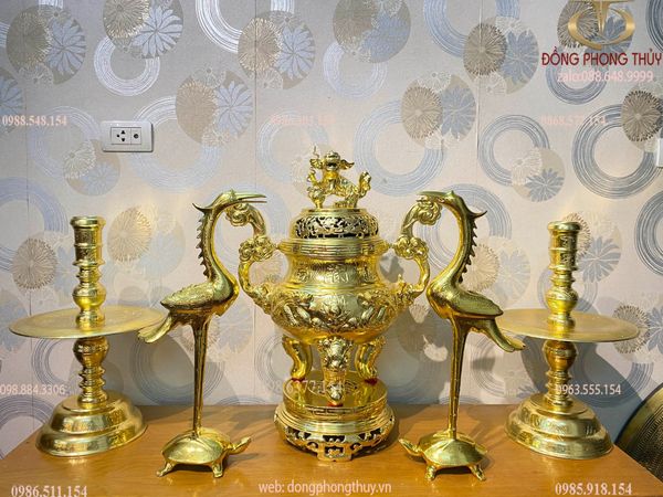 Đỉnh đồng đỏ dát vàng nano cao 60 nặng 38,6kg