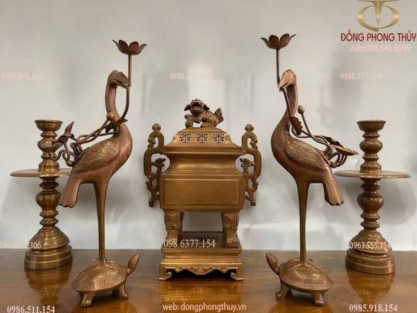 Bộ ngũ sự vuông đỉnh đồng cao 55cm - 65cm