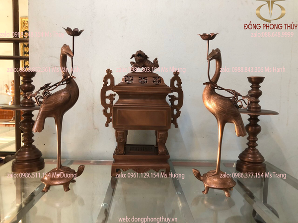 Bộ ngũ sự vuông đỉnh đồng cao 55cm - 65cm