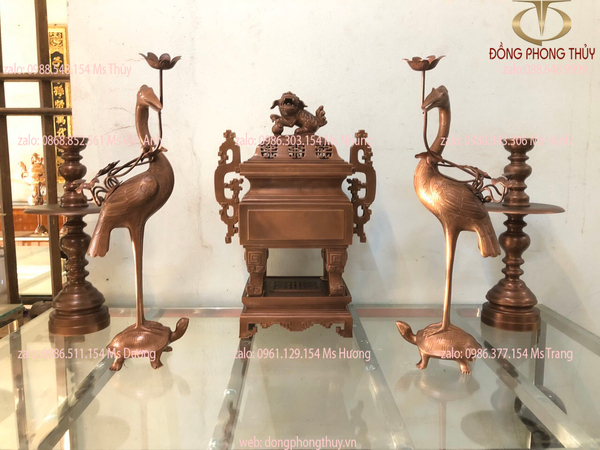 Bộ ngũ sự vuông đỉnh đồng cao 55cm - 65cm