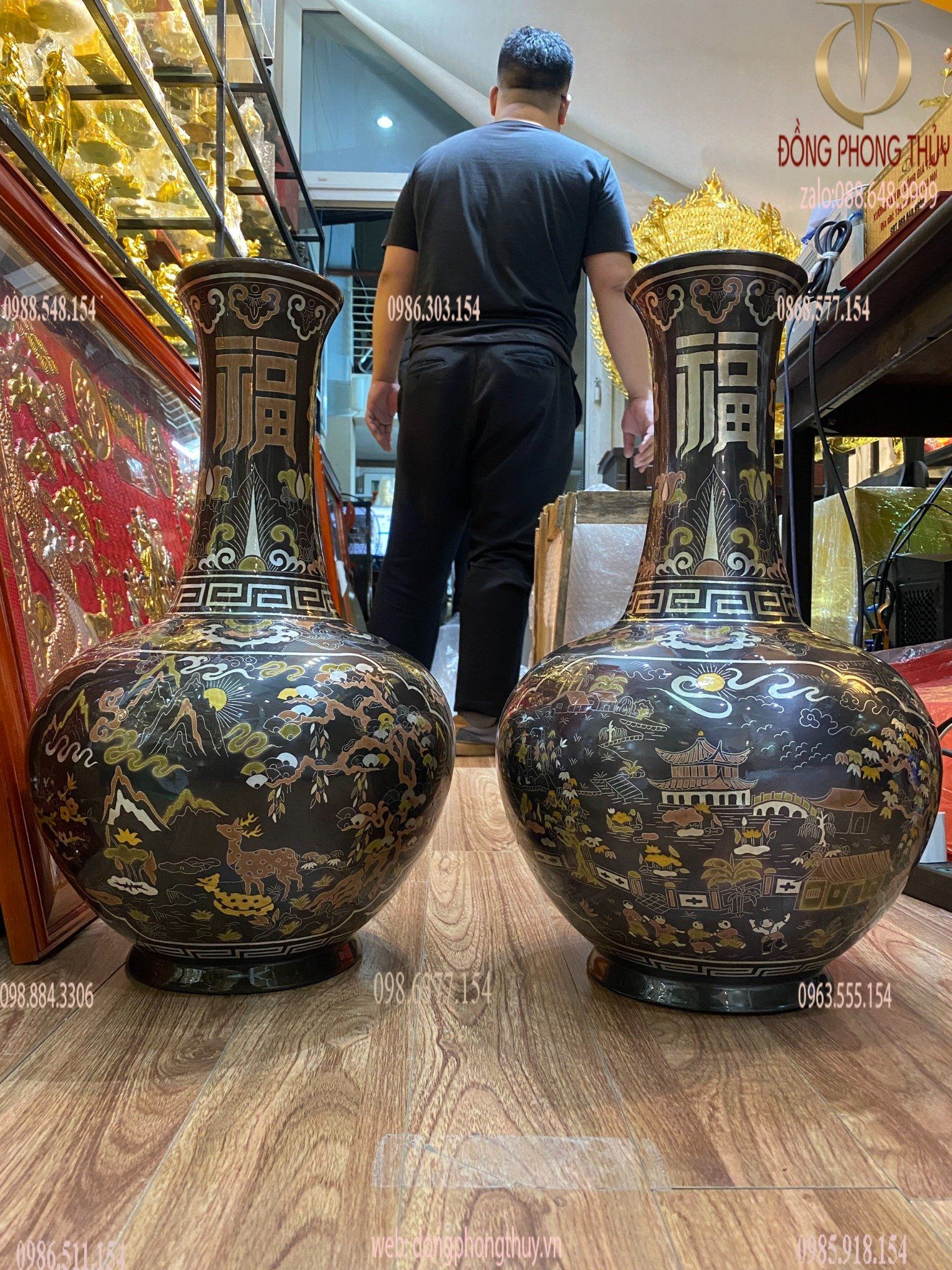 Đôi lọ củ tỏi 52cm khảm ngũ sắc nặng 40kg